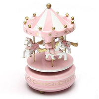 Vintage Pink Wooden Merry-Go-Round Horse Round Wooden Music Box Toy - sparklingselections