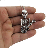 Vintage Silver Tone 1.8"X1.4" Play The Guitar Skull Pendant Necklace - sparklingselections