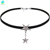 Black Leather Chocker Necklace With Crystal Accents David Stars - sparklingselections