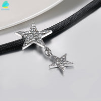 Black Leather Chocker Necklace With Crystal Accents David Stars - sparklingselections