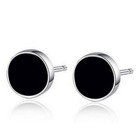 Unisex  Silver Plated Black Vinyl Earrings Ear Studs - sparklingselections