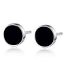 Unisex  Silver Plated Black Vinyl Earrings Ear Studs
