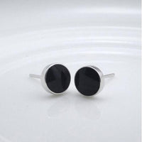 Unisex  Silver Plated Black Vinyl Earrings Ear Studs - sparklingselections