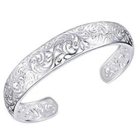 Silver Plated Bezel Hollow Cuff Bangle Bracelet - sparklingselections