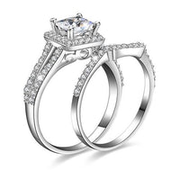 Silver Plated Princess Cut Engagement Wedding Ring Set - sparklingselections