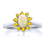 Oval Cabochon White Ethiopian Opal Yellow Sapphire Ring