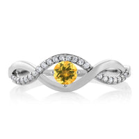 Round Yellow Citrine Sterling Silver Infinity Ring - sparklingselections