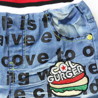 new shorts letters printing hamburger embroidery elastic waist jeans size 456 - sparklingselections