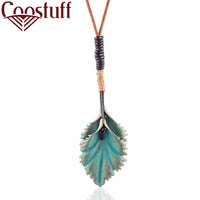 New Fashion Green Leaf pattern Long necklace - sparklingselections