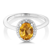 Oval Citrine White Diamond  Sterling Silver Ring - sparklingselections