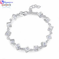 Silver Plated Charm Crystal Chain Bracelet Bangle - sparklingselections