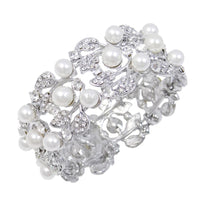 Silver Plated Simulated Pearl Bridal Bangle For Women - sparklingselections