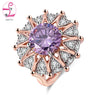 ZHE FAN AAA Luxury Purple Cubic Zirconia Big Ring Rose Gold Color Plated Party Jewelry For Women Christmas Gift Wholesale
