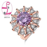 ZHE FAN AAA Luxury Purple Cubic Zirconia Big Ring Rose Gold Color Plated Party Jewelry For Women Christmas Gift Wholesale - sparklingselections