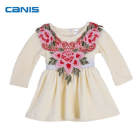 Beige Baby Kids Girl Embroidery Floral Dress Party Wedding Pageant Formal Winter Dresses - sparklingselections