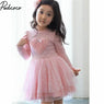 Pink Heart Embroided Long Sleeve Party Dress for Kids Girls
