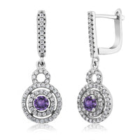 U Shaped Feminine Round Genuine Purple  Silver Earrings - sparklingselections