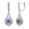 U Shaped Feminine Round Genuine Purple  Silver Earrings