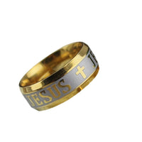 Big Size 8mm Jesus Cross Letter Bible Wedding Band Ring Men Engagement Fashion Ring Jewelry - sparklingselections