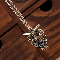 Vintage Owl Pendant Long Sweater Chain Necklace for Women