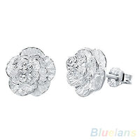 Womens FRomantic Silver Plated Flower Stud Earrings - sparklingselections