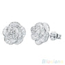 Womens FRomantic Silver Plated Flower Stud Earrings