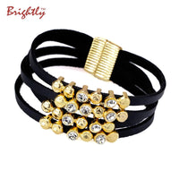 Leather Straped Multilayer Rhinestone Studded Magnetic Bracelet for Women - sparklingselections