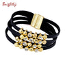 Leather Straped Multilayer Rhinestone Studded Magnetic Bracelet for Women