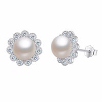 Women's Cultured Pearl Around Gems Stud Earrings - sparklingselections