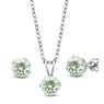 New Round Green Amethyst Sterling Silver Pendant Earrings Set For Women Necklace Earrings Wedding Jewelry Accessory