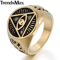 Trendsmax  Illuminati pyramid eye symbol Gold-color 316L Stainless steel Signet Ring Mens Jewelry HR365 - sparklingselections