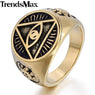 Trendsmax  Illuminati pyramid eye symbol Gold-color 316L Stainless steel Signet Ring Mens Jewelry HR365