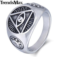 Trendsmax  Illuminati pyramid eye symbol Gold-color 316L Stainless steel Signet Ring Mens Jewelry HR365 - sparklingselections