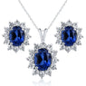 Vintage 925 Sterlink Silver Blue Zircon Jewelry Sets For Women's Fashion Artificial Necklace Earrings Jewelry Set