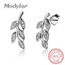 New Sterling Silver Cubic Zirconia Leaf Stud Earrings for Women