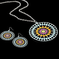 Round Simple Silver Pendant Necklace  Earrings Jewelry Set - sparklingselections