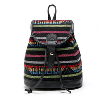 Women Stripe Woven Canvas Shoulder Backpack Bag - sparklingselections