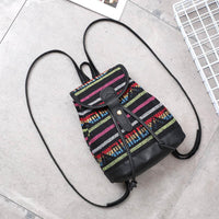 Women Stripe Woven Canvas Shoulder Backpack Bag - sparklingselections