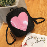 Women Heart Print Flock Zipper Backpack - sparklingselections