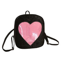 Women Heart Print Flock Zipper Backpack - sparklingselections