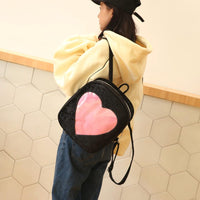 Women Heart Print Flock Zipper Backpack - sparklingselections