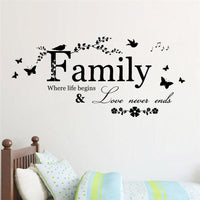 Family Love Never Ends Quote Vinyl Wall Decal - sparklingselections