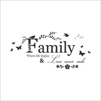 Family Love Never Ends Quote Vinyl Wall Decal - sparklingselections