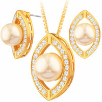 New Simulated Pearl Jewelry Set Ladies Copper Gold Color Fashion Necklace Earrings Bridal Jewelry Set - sparklingselections