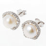 Silver Pearl Flower Stud Earrings