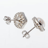 Silver Pearl Flower Stud Earrings - sparklingselections