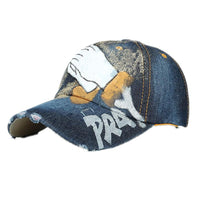 Women Men Hand Painted Denim Rhinestone Baseball Cap - sparklingselections