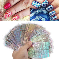 24 Sheets Hollow Irregular Grid Stencil Reusable Manicure Stickers - sparklingselections