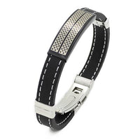 Men's  Black Silver Stainless Steel  Wristband - sparklingselections
