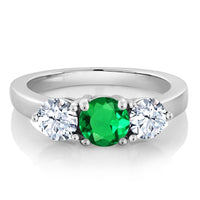 Round Green Simulated Emerald  2.27 Ct Sterling Silver Ring - sparklingselections